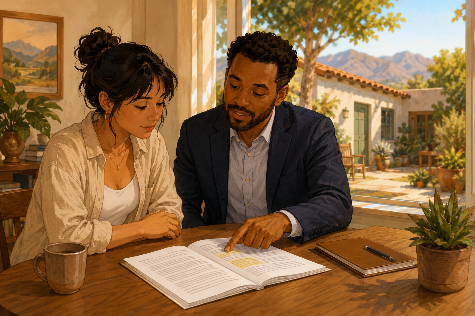 Prospective tenant reviewing a residential lease agreement with an attorney before signing.
